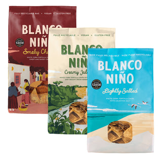 Blanco Nino 3 Pack Selection – Creamy Jalapeño, Lightly Salted & Smoky Chipotle – 3 x 170g bags of delicious traditionally made corn tortilla chips.