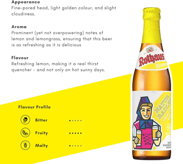 Rothaus Alcohol Free Natural Lemon Shandy (Natur Radler Lemon) 0.0% ABV - 330ml Glass Bottles