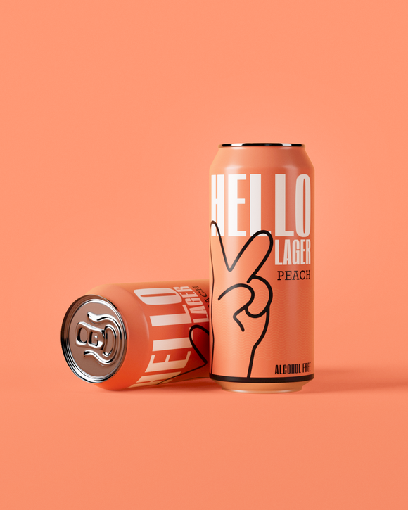 HELLO LAGER | British Helles-Style Lager | Alcohol Free 0.5% ABV | Fruity Peach + Feel-Good Vibe Blend | Vegan & Gluten Free