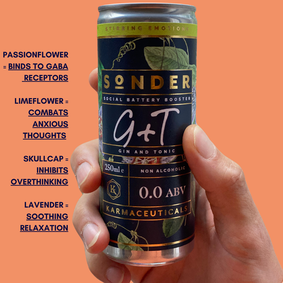 Karmaceuticals – Sonder G&T and Smolder Alcohol-Free Cocktail Cans Bundle - 12 of each - 0% ABV