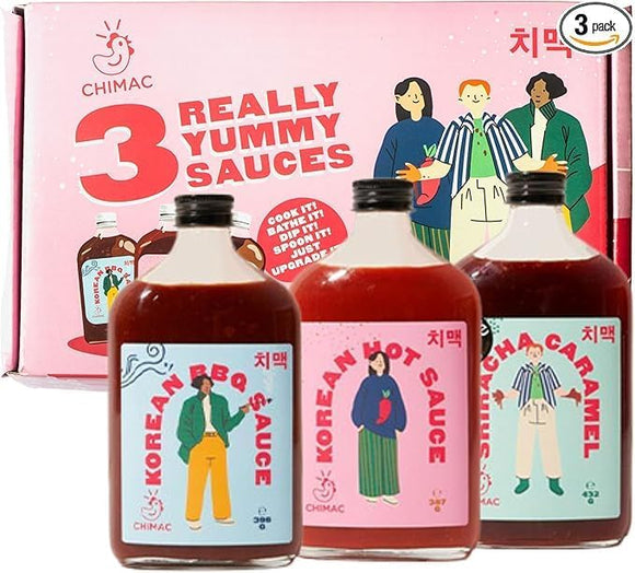 Chimac Korean Sauce Gift Set 3 x 350ml - BBQ, Hot Sauce & Sriracha Caramel