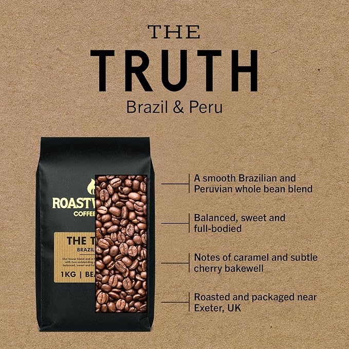 Roastworks - The Truth 1KG Whole Coffee Beans – Balanced, Sweet Coffee with Notes of Chocolate and Caramel
