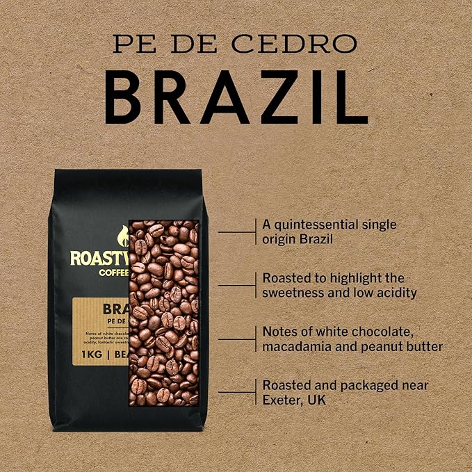 Roastworks - Brazil 1KG Whole Coffee Beans – Produced on Pe De Cedro Farm