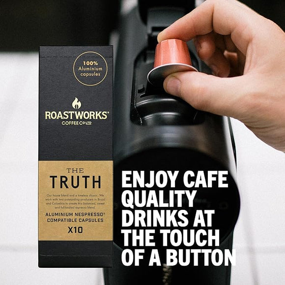 Roastworks - The Truth Coffee Pods 10x5.5g – Speciality Coffee Pods Nespresso Compatible – Balanced, Sweet Coffee Capsules with Notes of Chocolate and Caramel