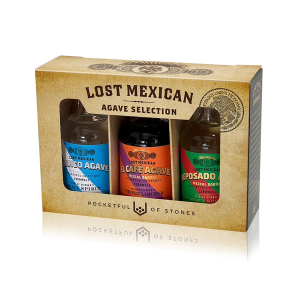Pocketful of Stones – Lost Mexican Mezcal Barrel 5cl Gift Pack 35/50% ABV – Café, Blanco & Reposado