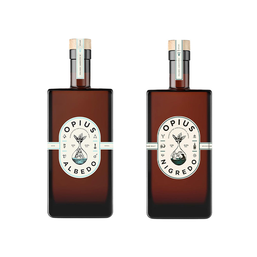 Opius Alcohol-Free Liqueur Pair | Albedo & Nigredo | Premium Non-Alcoholic Spirits | 2 x 50cl Bottles | Ideal for Mocktails & Gifting