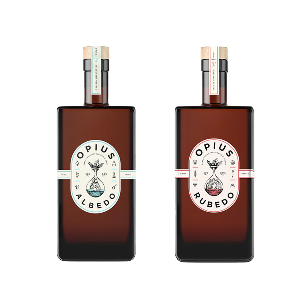 Opius Alcohol-Free Liqueur Pair | Albedo & Rubedo | Premium Non-Alcoholic Spirits | 2 x 50cl Bottles | Ideal for Mocktails & Gifting