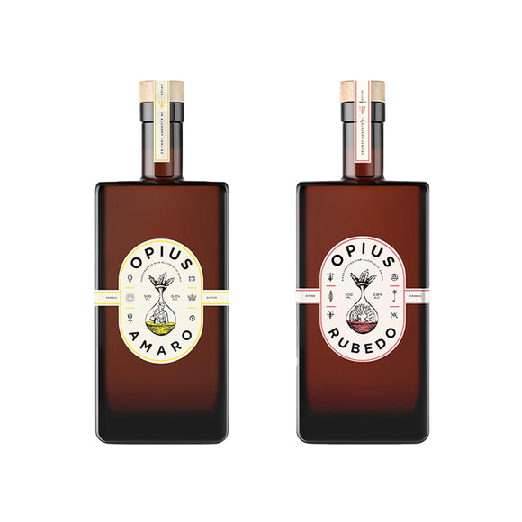Opius Alcohol-Free Liqueur Pair | Amaro & Rubedo | Premium Non-Alcoholic Spirits | 2 x 50cl Bottles | Ideal for Mocktails & Gifting