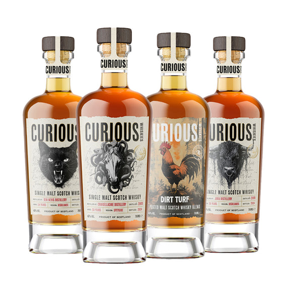 Curious Whiskies | Craigellachie, Ben Nevis, Jura & Dirt Turf | Single Malt & Peated Malt Whisky Set | 46% ABV | 4 x 70cl
