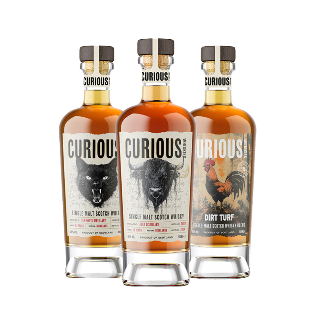 Curious Whiskies | Ben Nevis, Jura & Dirt Turf | Single Malt & Peated Malt Whisky Set | 46% ABV | Highland & Islay Whisky | 3 x 70cl