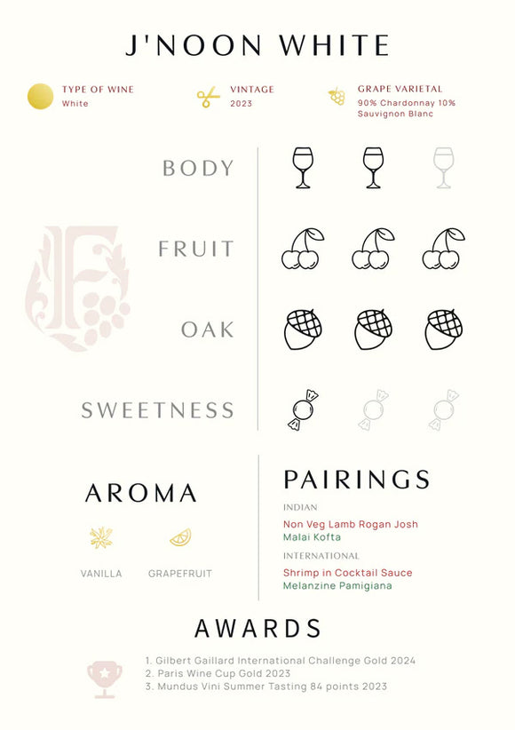 J’Noon White from Fratelli Vineyards - 13.5% ABV Chardonnay Sauvignon Blanc
