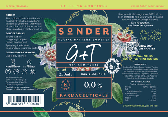 Karmaceuticals – Sonder Social Battery Booster 0% ABV – G&T Cocktail Cans
