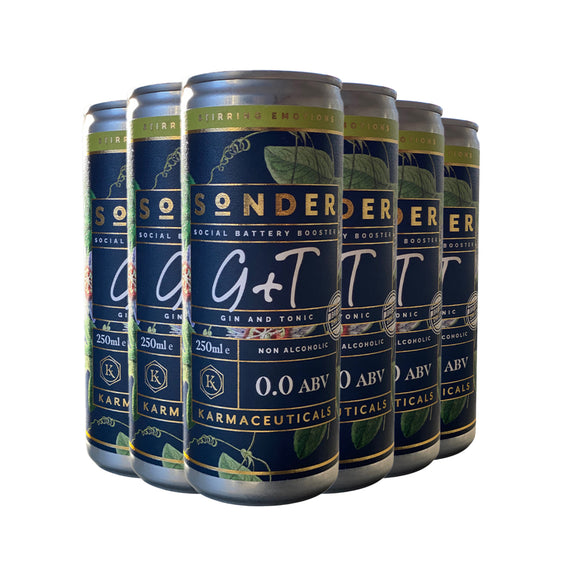 Karmaceuticals – Sonder G&T and Smolder Alcohol-Free Cocktail Cans Bundle - 6 of each - 0% ABV