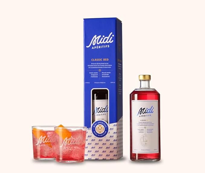 Midi Aperitifs Classic Red Gift pack | 70cl Bottle with 2 Glasses | ABV 21% | Juicy Mediterranean Aperitif