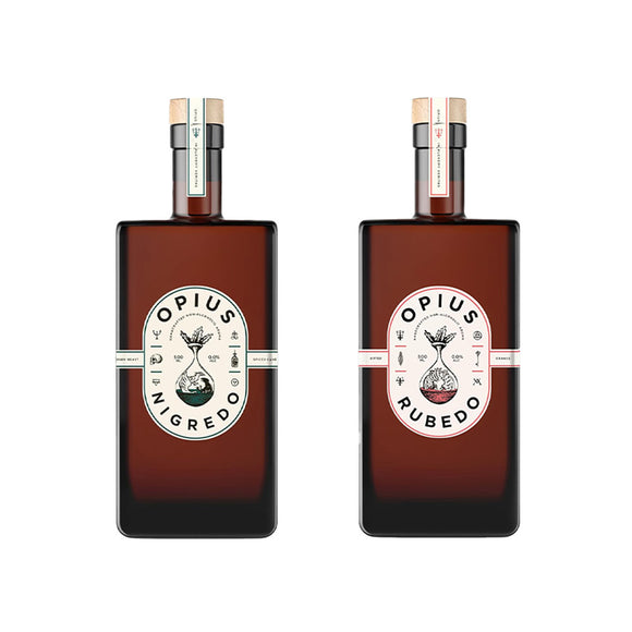Opius Alcohol-Free Liqueur Pair | Nigredo & Rubedo | Premium Non-Alcoholic Spirits | 2 x 50cl Bottles | Ideal for Mocktails & Gifting