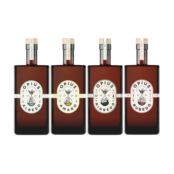 Opius Alcohol-Free Liqueur Collection | Albedo, Amaro, Nigredo & Rubedo | Premium Non-Alcoholic Spirits | 4 x 50cl Bottles