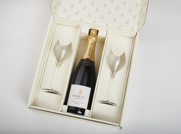 Roebuck Estates – 2017 Classic Cuvée gift set with branded tulip flutes