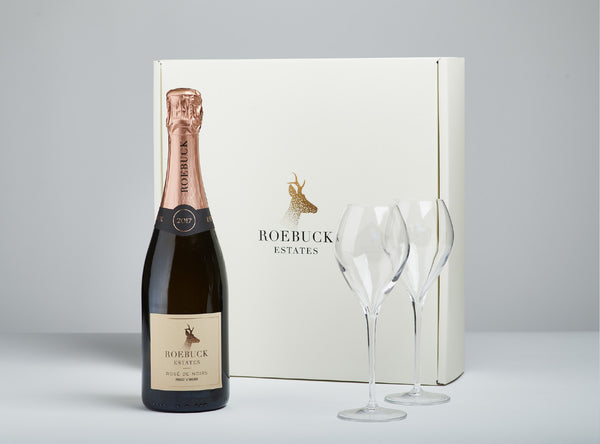 Roebuck Estates – 2017 Rosé de Noirs gift set with branded tulip flutes