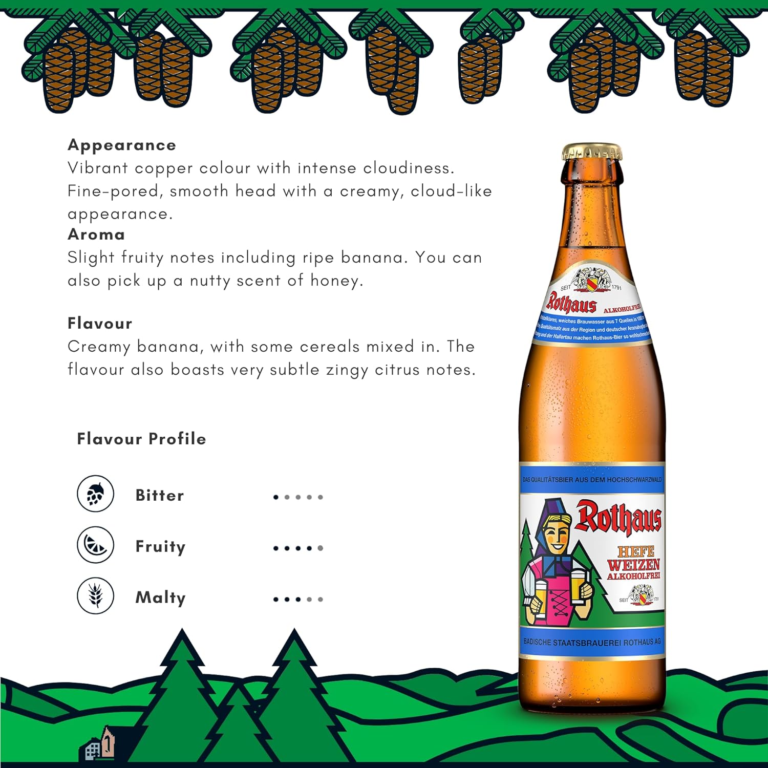 Rothaus Alcohol Free Wheat Beer (Hefeweizen) 0.5% ABV - 500ml Glass Bottles