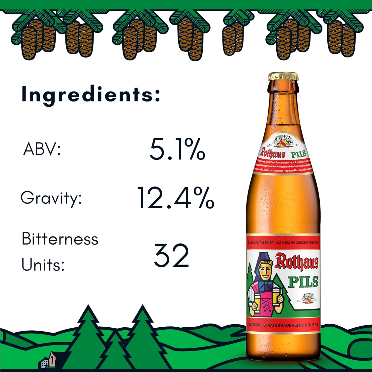 Rothaus Pils 5.1% German Pilsner - 500ml Glass Bottles
