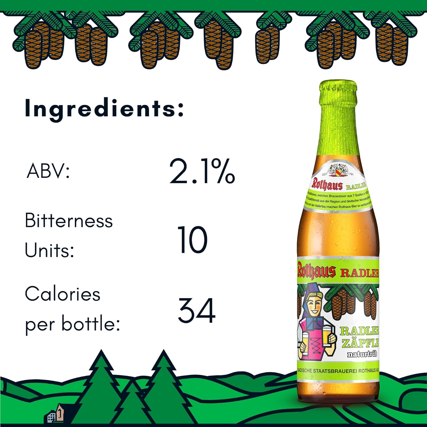 Rothaus Radler Shandy (Radler Zäpfle) 2.1% ABV - 330ml Glass Bottles