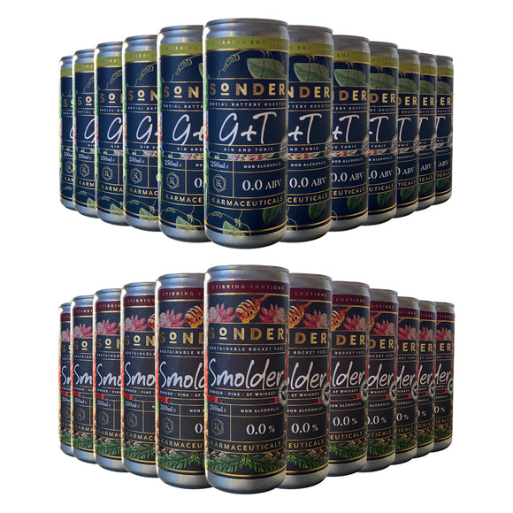 Karmaceuticals – Sonder G&T and Smolder Alcohol-Free Cocktail Cans Bundle - 12 of each - 0% ABV