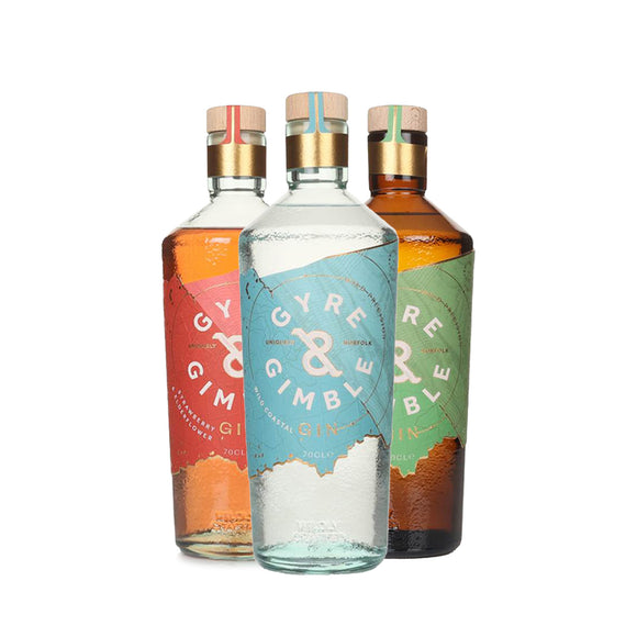 Gyre & Gimble Gin Gift Set | 3 x 70cl Bottles | Strawberry & Elderflower, Wild Coastal, Double Juniper Gin