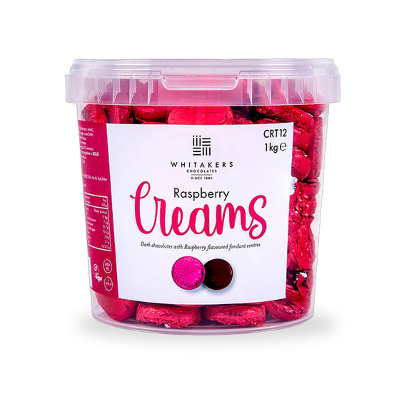 Whitakers Dark Chocolate Creams - Foiled Fondant Cremes Plastic Tub (Raspberry, 1kg)
