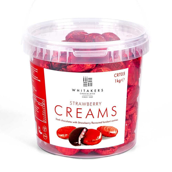 Whitakers Chocolates Dark Chocolate Creams - Red Foiled Fondant Cremes Plastic Tub (Strawberry, 1kg)