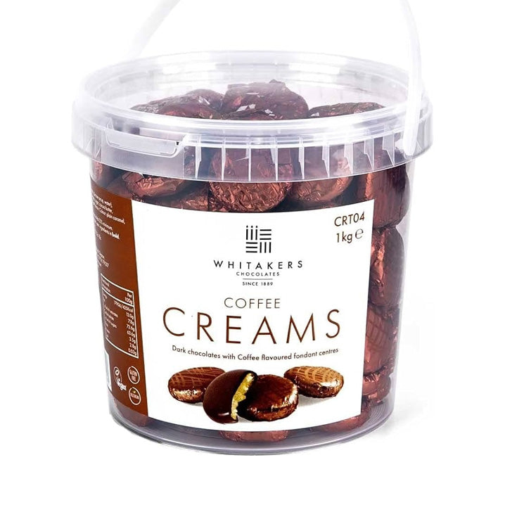 Whitakers Dark Chocolate Creams - Brown Foiled Fondant Cremes Plastic Tub (Coffee, 1Kg)