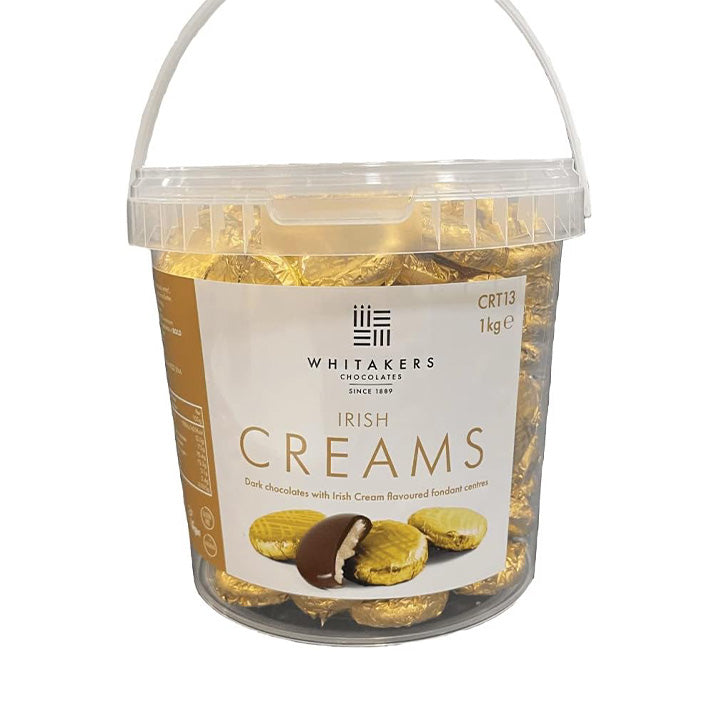 Whitakers Dark Chocolate Creams - Foiled Fondant Cremes Plastic Tub (Irish Cream, 1Kg)