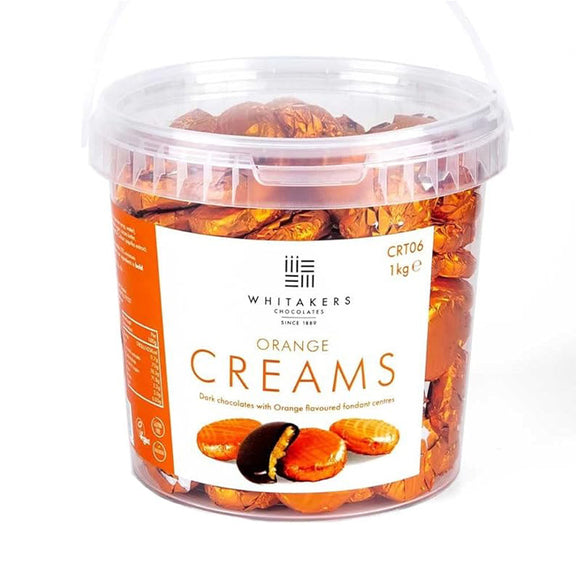 Whitakers Dark Chocolate Creams - Orange Foiled Fondant Cremes Plastic Tub (Orange, 1Kg)