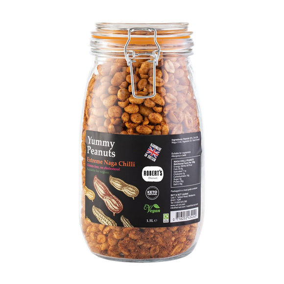 Yummy Peanut Extreme Naga Chilli Peanuts 1Kg / 1.5L Glass Jar – Handmade in Britain