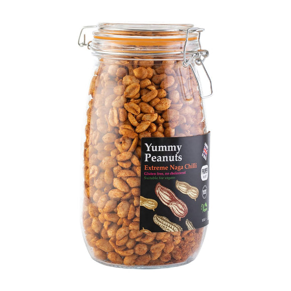 Yummy Peanut Extreme Naga Chilli Peanuts 1Kg / 1.5L Glass Jar – Handmade in Britain