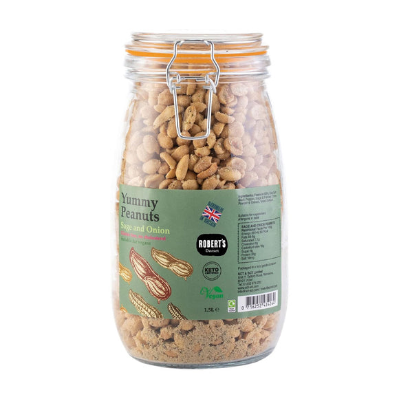 Yummy Peanut Sage & Onion Peanuts 1Kg / 1.5L Glass Jar – Handmade in Britain