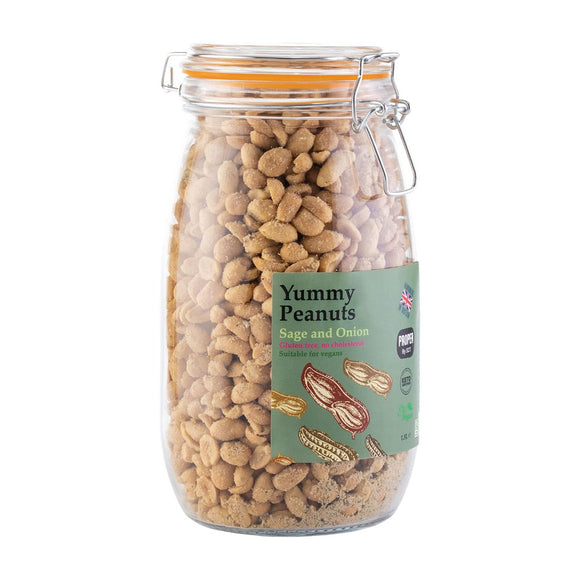 Yummy Peanut Sage & Onion Peanuts 1Kg / 1.5L Glass Jar – Handmade in Britain