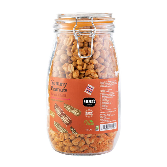 Yummy Peanut Sweet Chilli Peanuts 1Kg / 1.5L Glass Jar  – Handmade in Britain